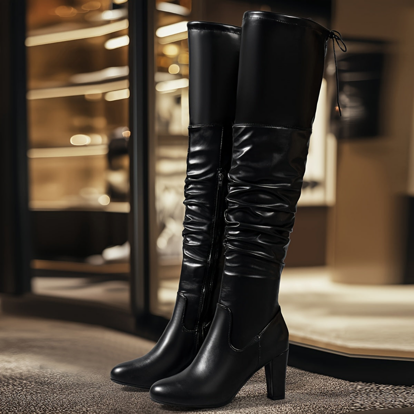 Damen Overknee Stiefel Schwarz mit Absatz