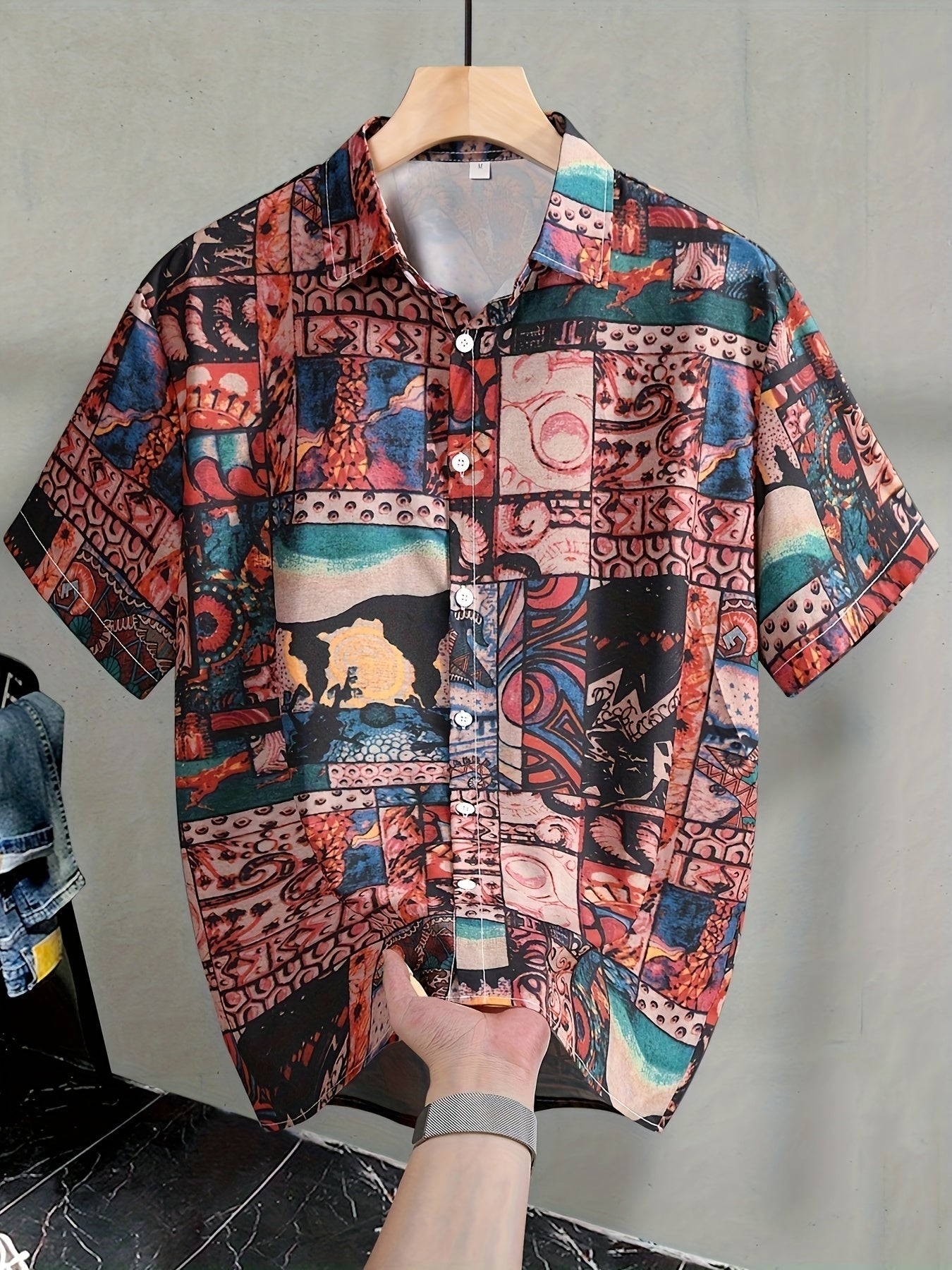 Chemise décontractée homme à manches courtes avec motif floral moderne – Chemise élégante pour resort et plage