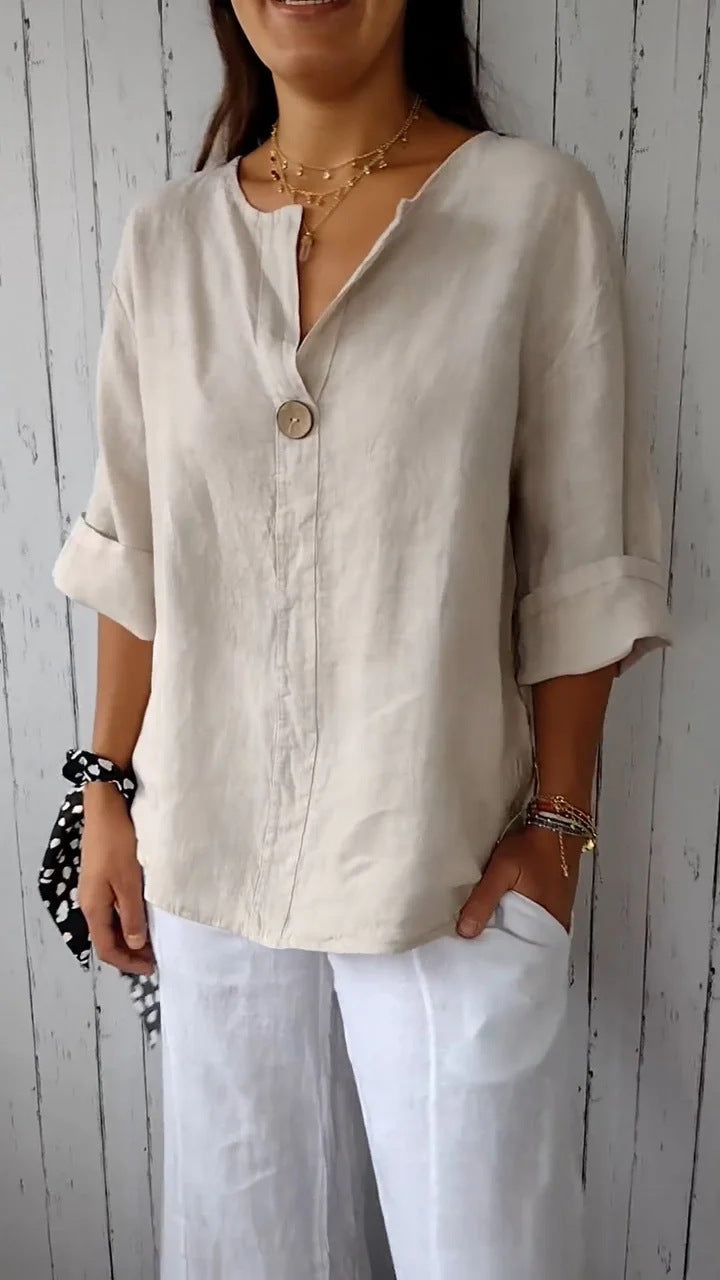 Damen Bluse im lockeren Boho-Style mit V-Ausschnitt – Casual Chic, ideal für Alltag & Freizeit