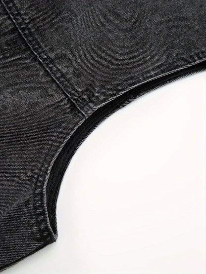 Herre jeansvest i avslappet stil – ermeløs fritidsvest med knappestolpe og krage