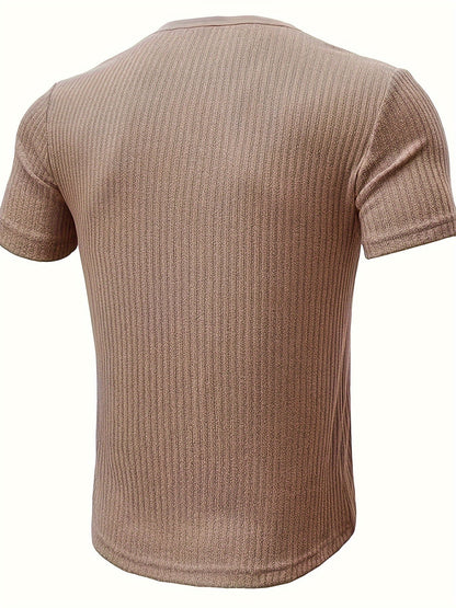 Herre Henley T-skjorte med knappestolpe og striper – Komfortabel fritidsstil