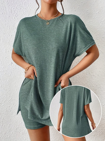 Damen Lounge Set Kurzarmshirt und Shorts – Elegantes Freizeit Outfit für Zuhause & Alltag