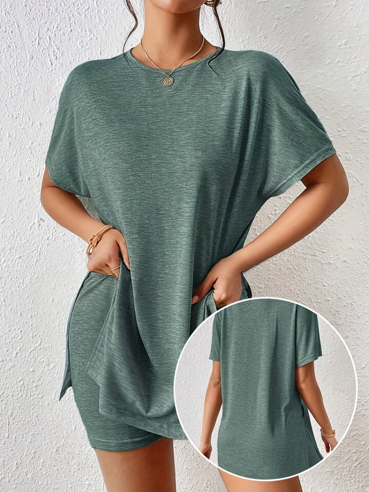 Dame Lounge Sæt Kortærmet T-shirt og Shorts – Elegant Fritidsoutfit til Hjemme og Hverdag