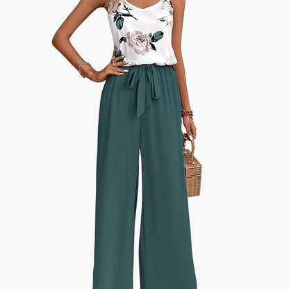 Mono elegante de mujer con estampado floral y pierna ancha – Perfecto para primavera y verano