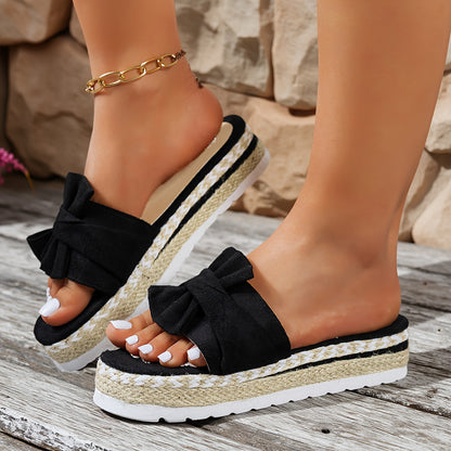Damen Plateau-Sandalen mit Schleife – Bequeme Sommerschuhe für Freizeit und Urlaub