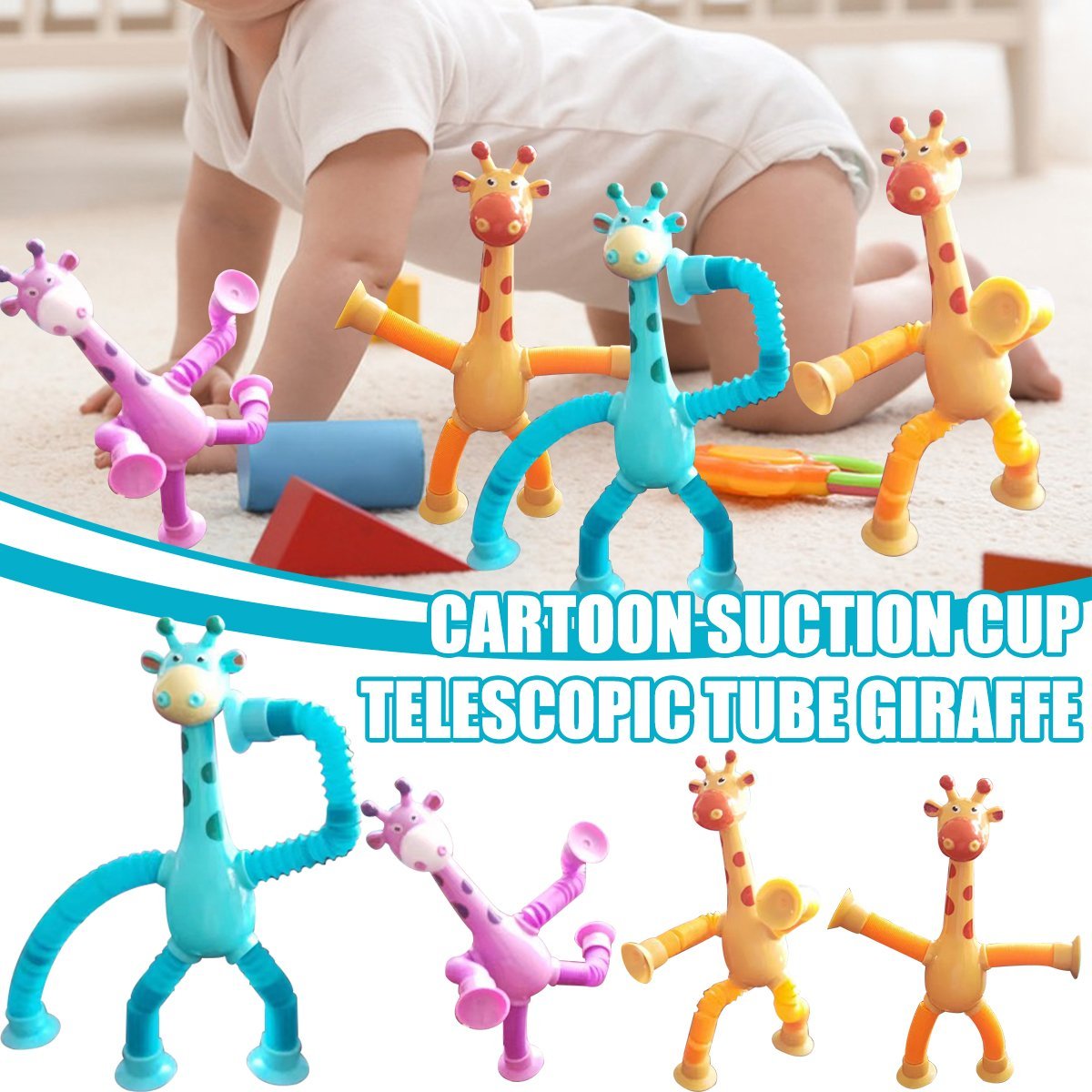 Kinder cartoon giraffe fidget speelgoed – telescopische zuignap anti-stress speelfiguur – unisex, sensorisch leerspeelgoed