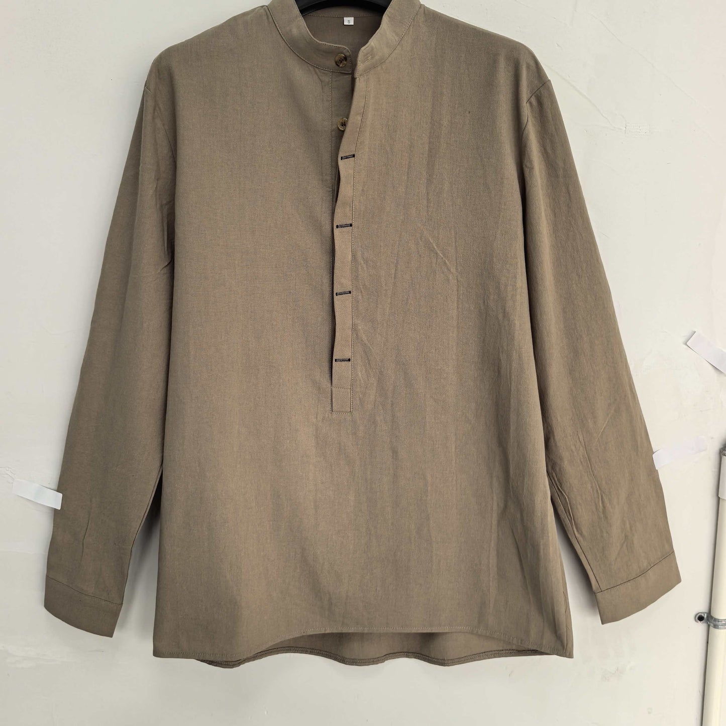 Herrens långärmade Henley-tröja med ståkrage för fritid och vardag