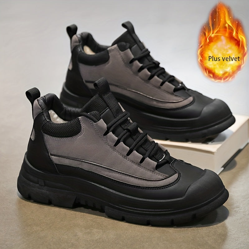 Robuste Herren Sneaker Winter Freizeitschuh mit dicker Sohle Grau/Khaki