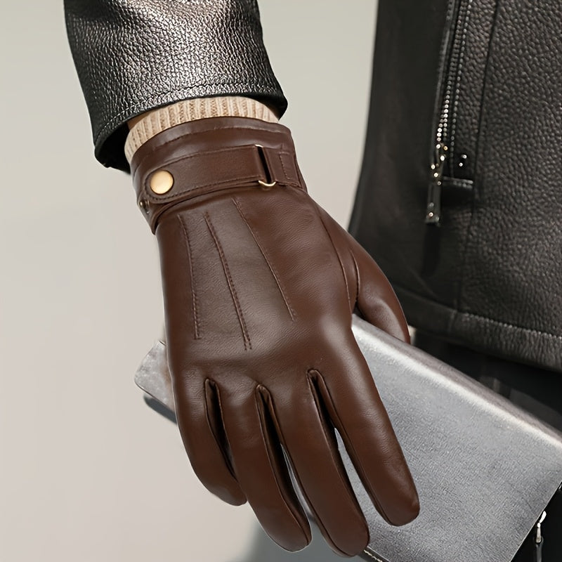 Herren Handschuhe mit Strickbündchen und Riegel Braun