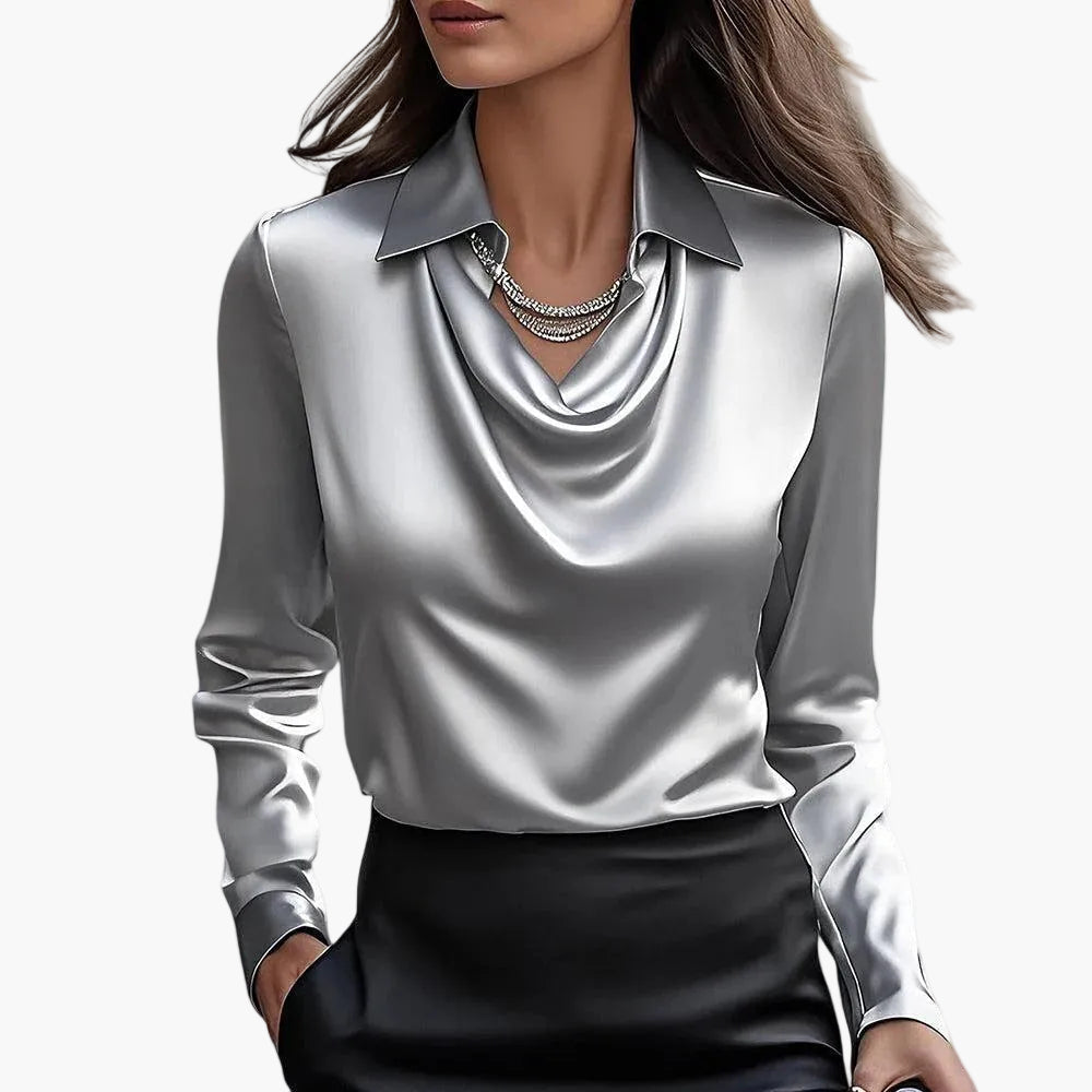 Dam Blus med vattenfallskrage – Elegant business- och fritidslook