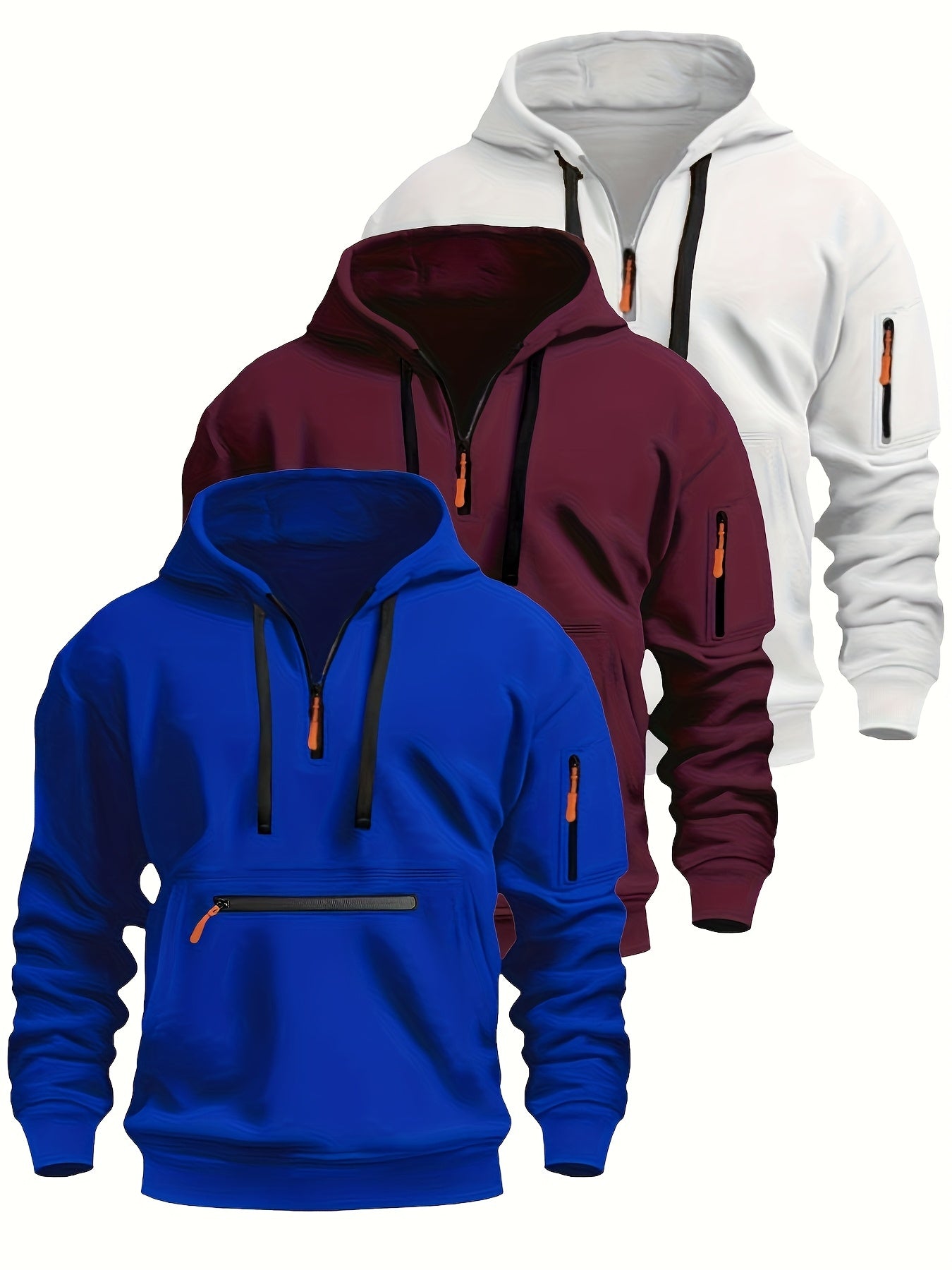 Felpa unisex con cappuccio, mezza zip e tasche con cerniera