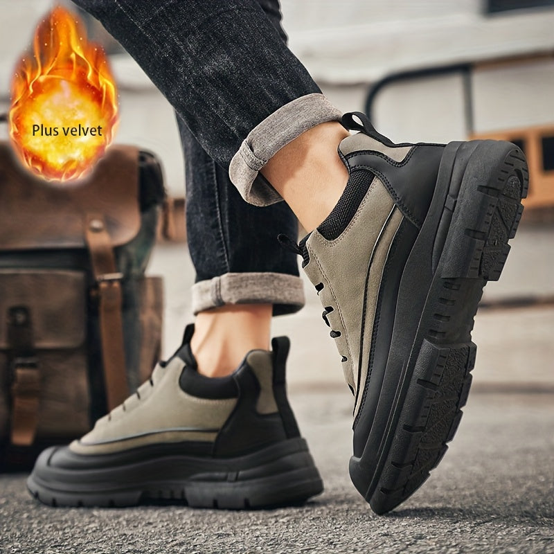 Robuste Herren Sneaker Winter Freizeitschuh mit dicker Sohle Grau/Khaki