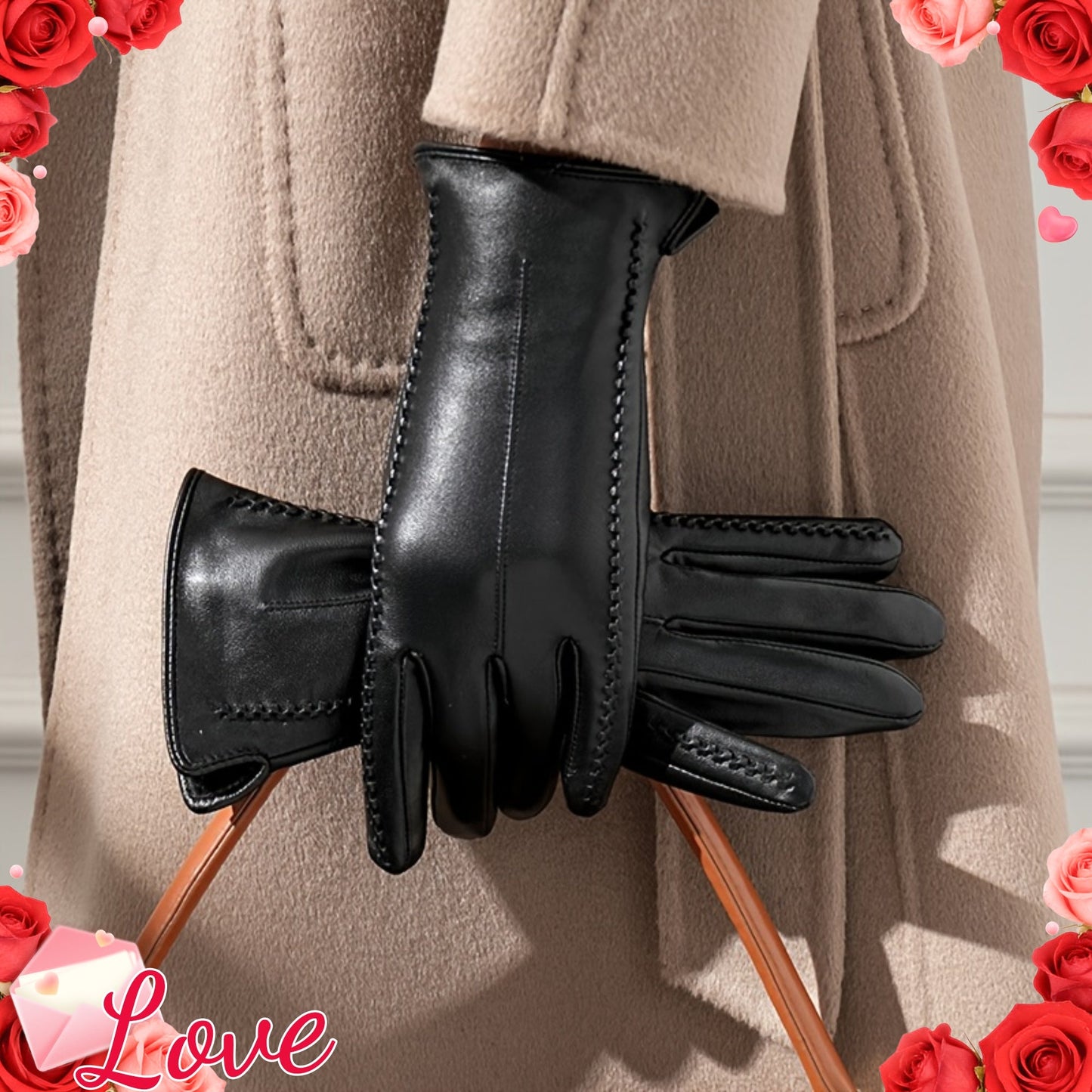 Schwarze Handschuhe mit Ziernähten