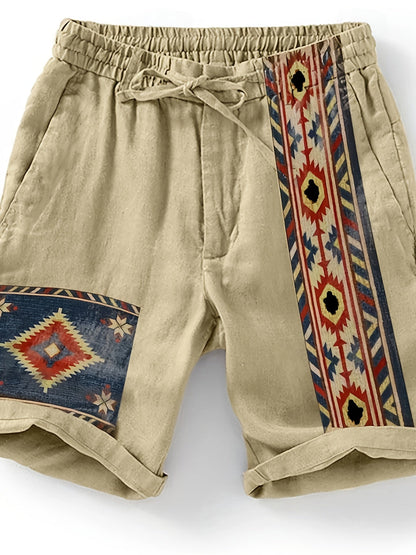 Shorts para hombre con estampado étnico y diseño geométrico – Shorts de ocio a la moda para verano y vacaciones