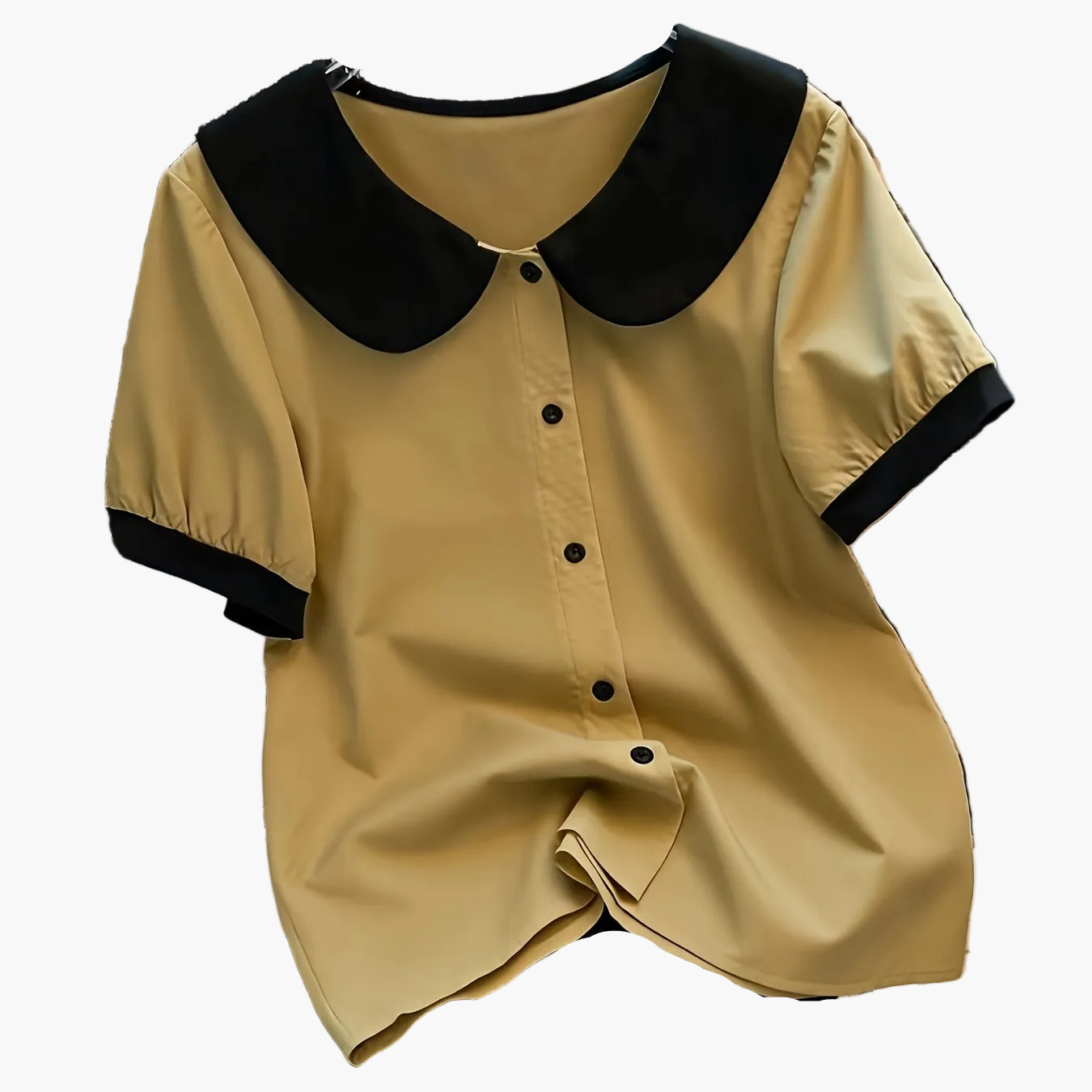 Dam Elegant blus med kontrastkrage och knappslå – Klassisk för kontor och vardag