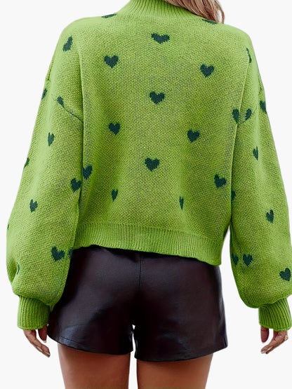 Maglione da donna con motivo a cuori, alla moda e casual, ideale per autunno e inverno