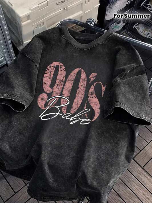 Dames Vintage Oversize T-shirt met 90s Babe-print – Retro Streetwear Zomer Basic