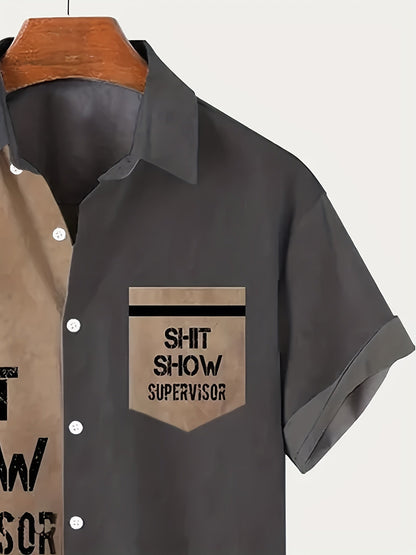 Herren Vintage Statement-Hemd Kurzarm – Humorvolles Freizeitshirt 'Shit Show Supervisor' für Sommer & Party