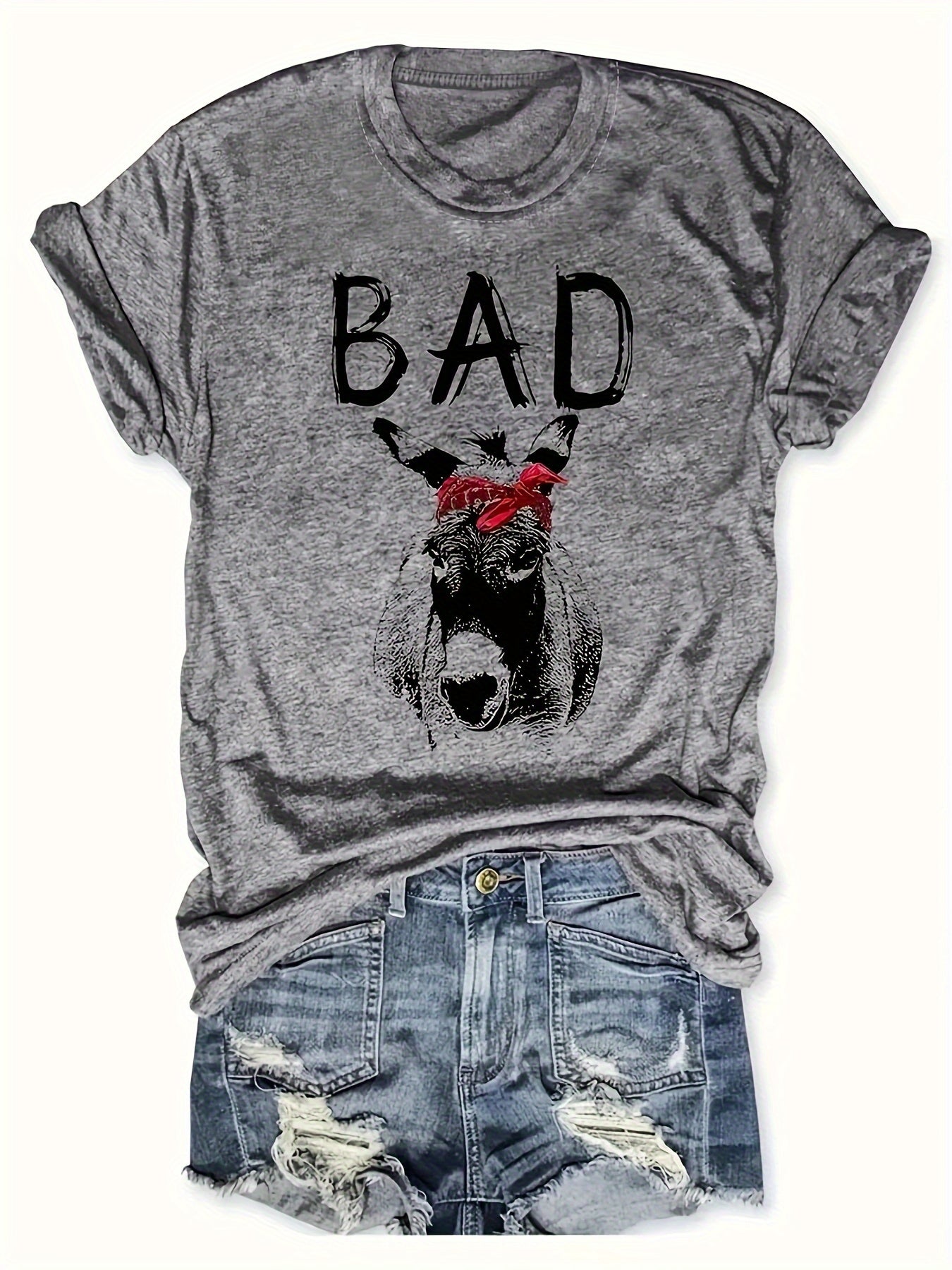 Damen T-Shirt mit Aufdruck Esel und Spruch 'BAD' – Lustiges Statement Shirt für Alltag und Freizeit