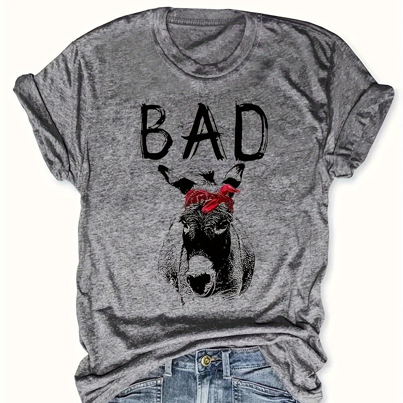 Damen T-Shirt mit Aufdruck Esel und Spruch 'BAD' – Lustiges Statement Shirt für Alltag und Freizeit