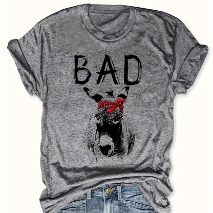 Damen T-Shirt mit Aufdruck Esel und Spruch 'BAD' – Lustiges Statement Shirt für Alltag und Freizeit