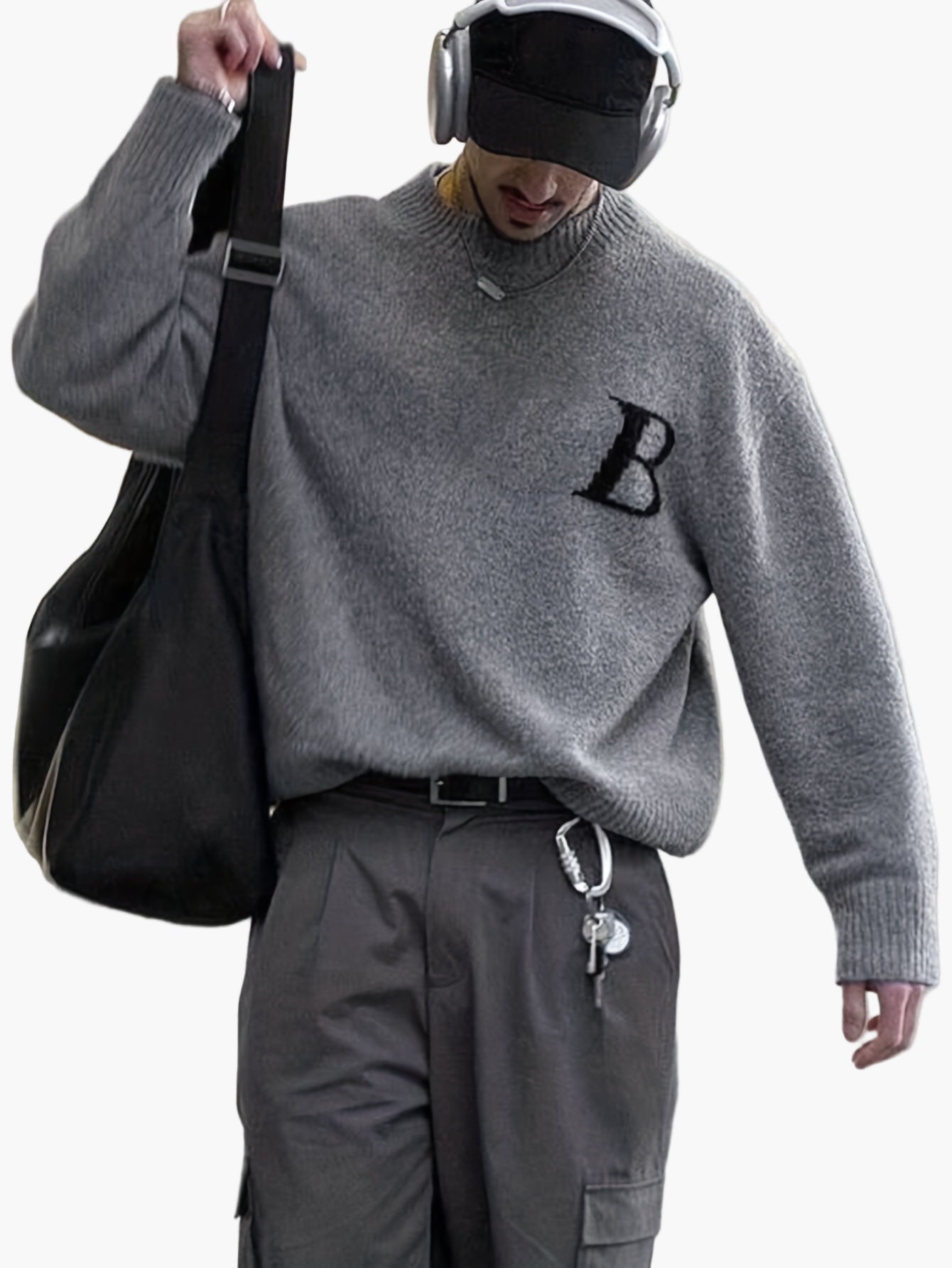 Herren Streetstyle Pullover mit Buchstaben-Detail und lockerem Schnitt – Ideal für Herbst & Winter