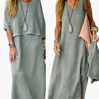 Damen Zweiteiliges Maxikleid Set – Lässiges Sommerkleid mit Überwurf, Eleganter Freizeitstil