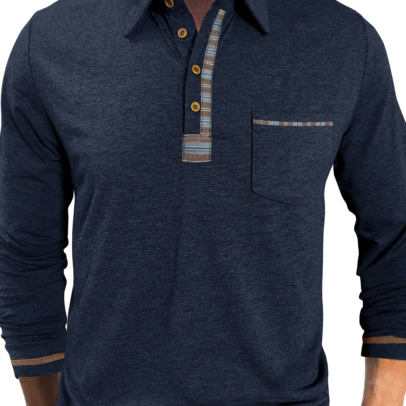 Herren Langarm Poloshirt mit Knopfleiste und Brusttasche