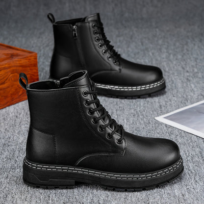 Schwarze Schnürstiefel Herren Robuste Sohle Weiße Naht