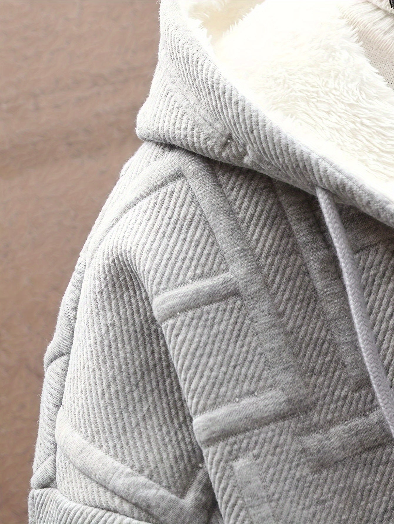 Unisex vinterhoodie-jakke med lynlås, foret, struktureret look, til mænd og kvinder