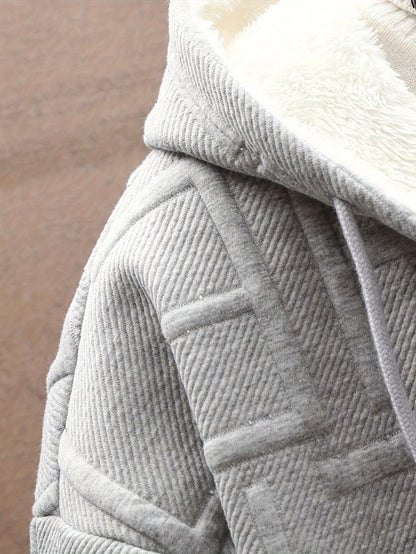 Unisex vinterhoodie-jakke med lynlås, foret, struktureret look, til mænd og kvinder