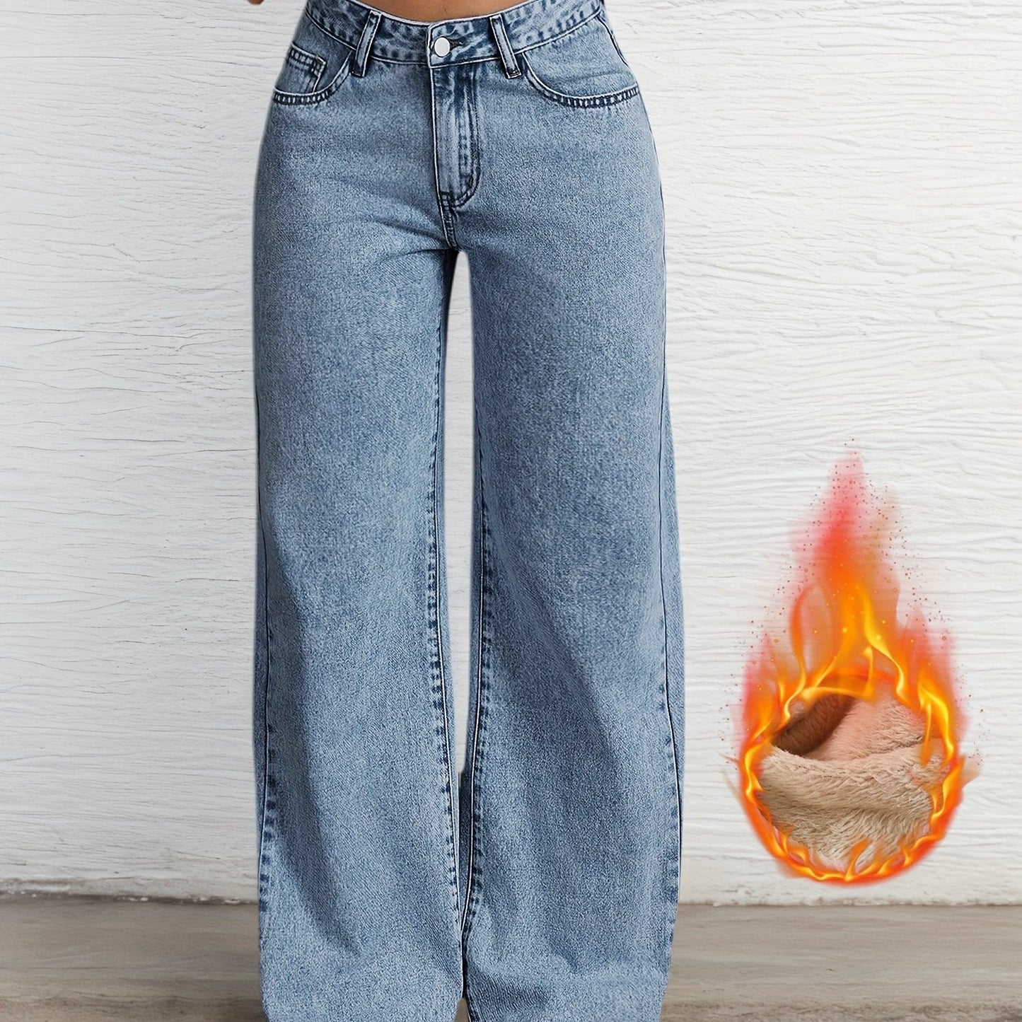 Damen Jeansweite Hose gefüttert Hellblau