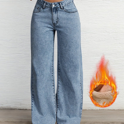 Damen Jeansweite Hose gefüttert Hellblau