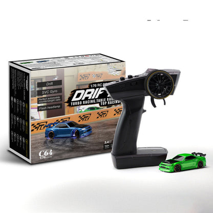 1:76 RC driftbil C64 – turbo racermodelbil til drenge fra 14 år, fjernstyret driftbil med gyro og LED-forlygter