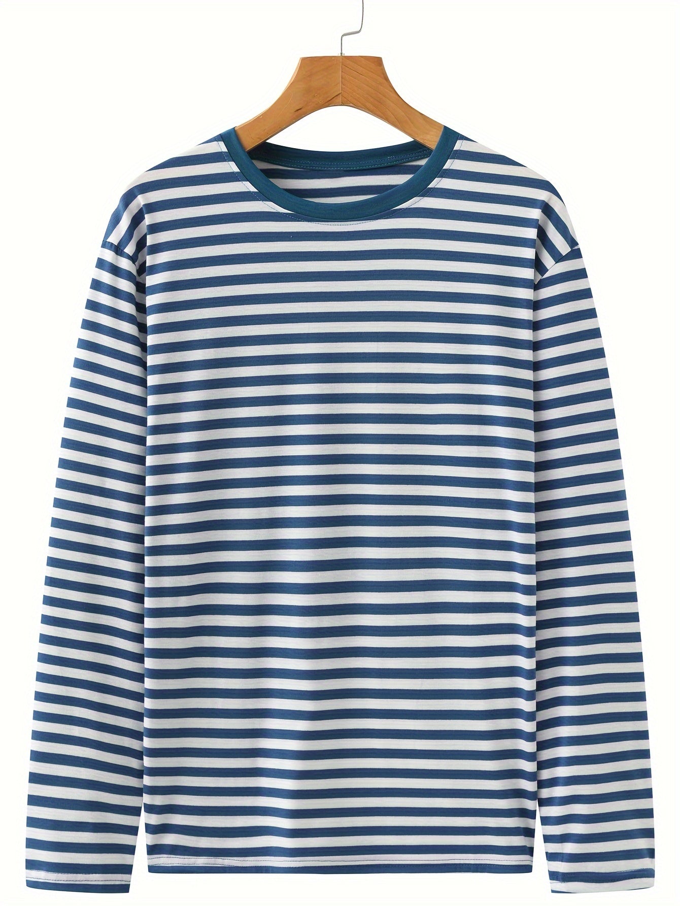 Gestreiftes Langarmshirt Rundhals Casual Blau Weiß
