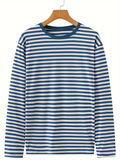 Gestreiftes Langarmshirt Rundhals Casual Blau Weiß