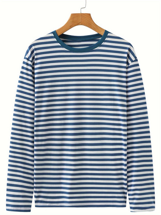 Gestreiftes Langarmshirt Rundhals Casual Blau Weiß