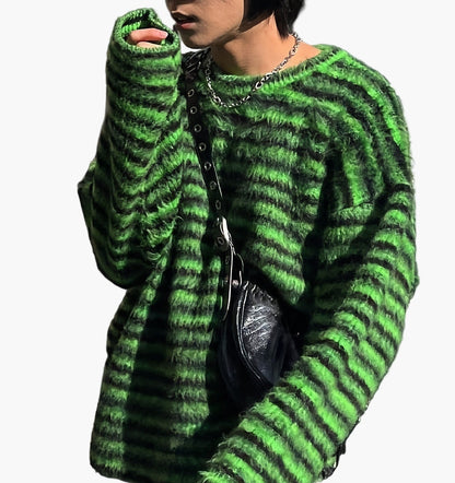 Herre streetwear oversized striktrøje med striber – afslappet efterårs-/vinterlook