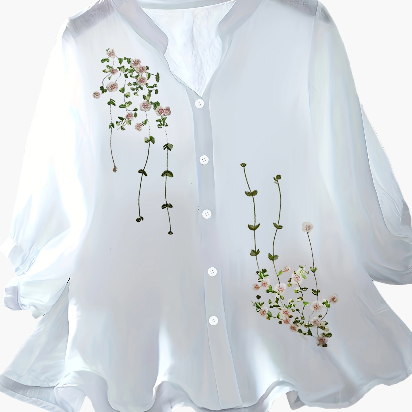 Blusa elegante da donna con ricamo e collo alla coreana – Camicia estiva casual
