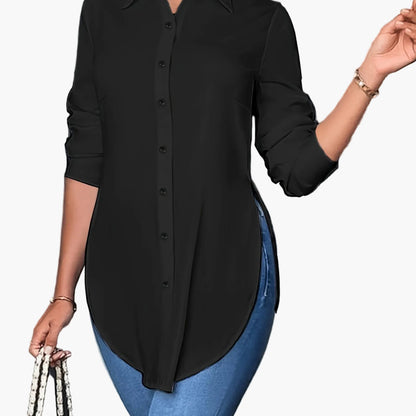 Damen Langarm Bluse Elegant Büro Freizeit – Lockere Hemdbluse für Alltag und Business