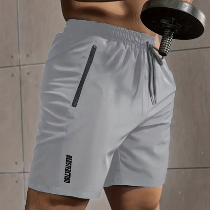 Męskie szorty sportowe do fitnessu, krótkie spodenki z kieszeniami na zamek błyskawiczny