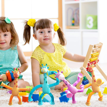 Kinder cartoon giraffe fidget speelgoed – telescopische zuignap anti-stress speelfiguur – unisex, sensorisch leerspeelgoed