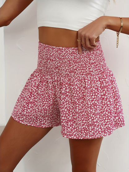 Dame sommershorts med blomsterprint og smock-midje – fritid og ferie