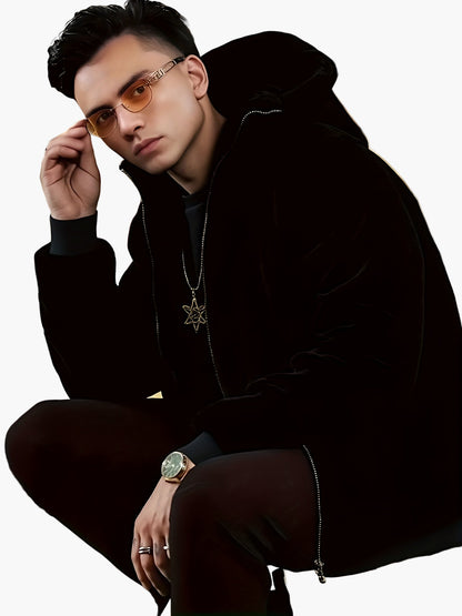 Chaqueta con capucha para hombre en look de tendencia para otoño e invierno – Declaración de moda cálida para tiempo libre y uso diario