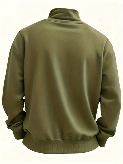 Heren-sweatshirt met halve ritssluiting, opstaande kraag en borstzak, donkergrijs