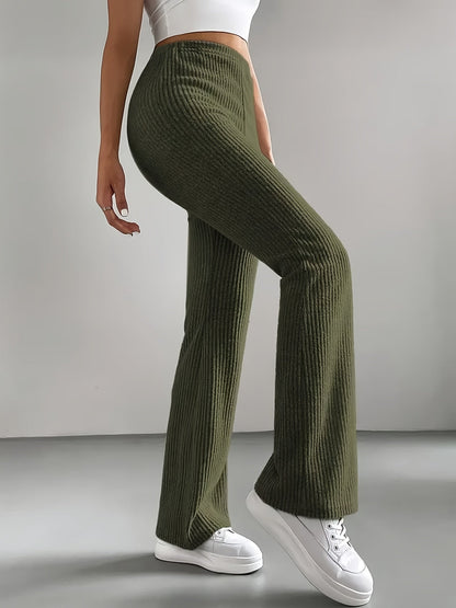 Gerippte Hose Damen High Waist Schlaghose