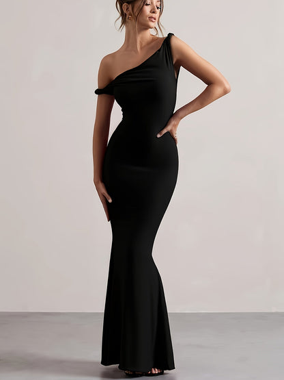 Damen Abendkleid Elegant Ein-Schulter Maxikleid Festlich Figurbetont