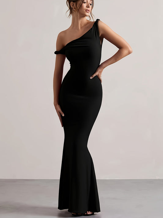 Vestido de noche elegante para mujer, maxi de un solo hombro, festivo y ajustado al cuerpo