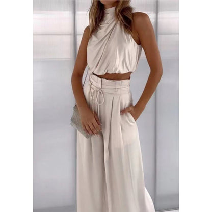Jasmine – Casual mouwloos topje met midriff en wijde pijpen 2-delige set dameskleding