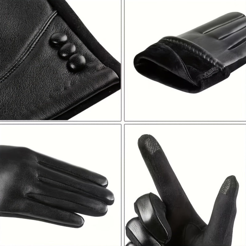 Damen Handschuhe schwarz mit Zierknöpfen